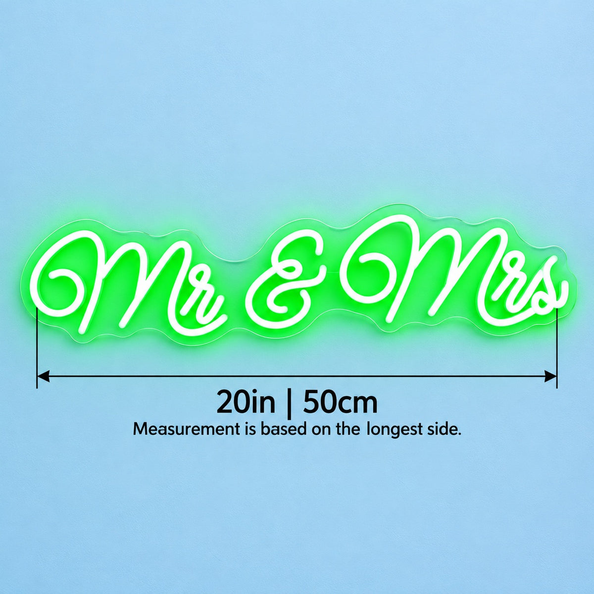 Mr & Mrs LED Neon Sign - size guide