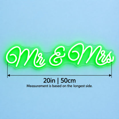 Mr & Mrs LED Neon Sign - size guide