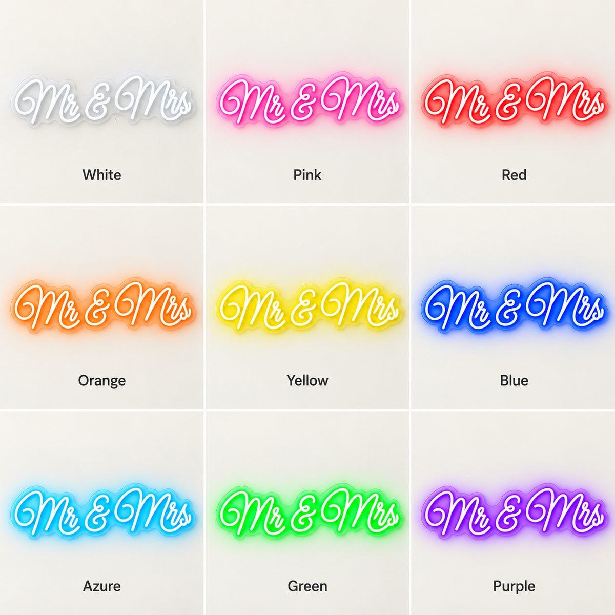 Mr & Mrs LED Neon Sign - nine-color grid