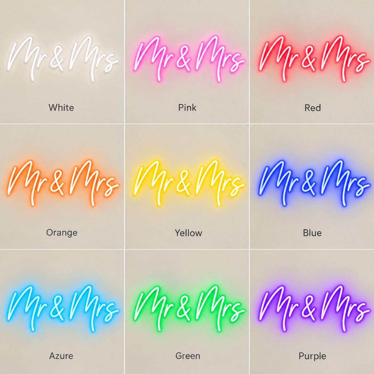 Mr & Mrs LED Neon Sign - nine-color grid