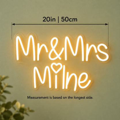 Mr & Mrs Milne LED Neon Sign - size guide