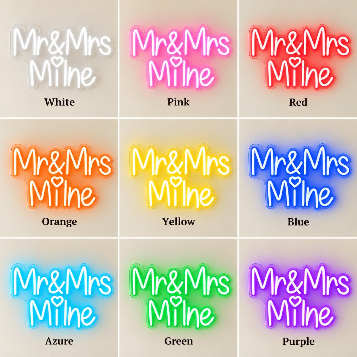 Mr & Mrs Milne LED Neon Sign - nine-color grid