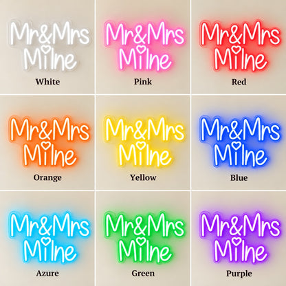 Mr & Mrs Milne LED Neon Sign - nine-color grid