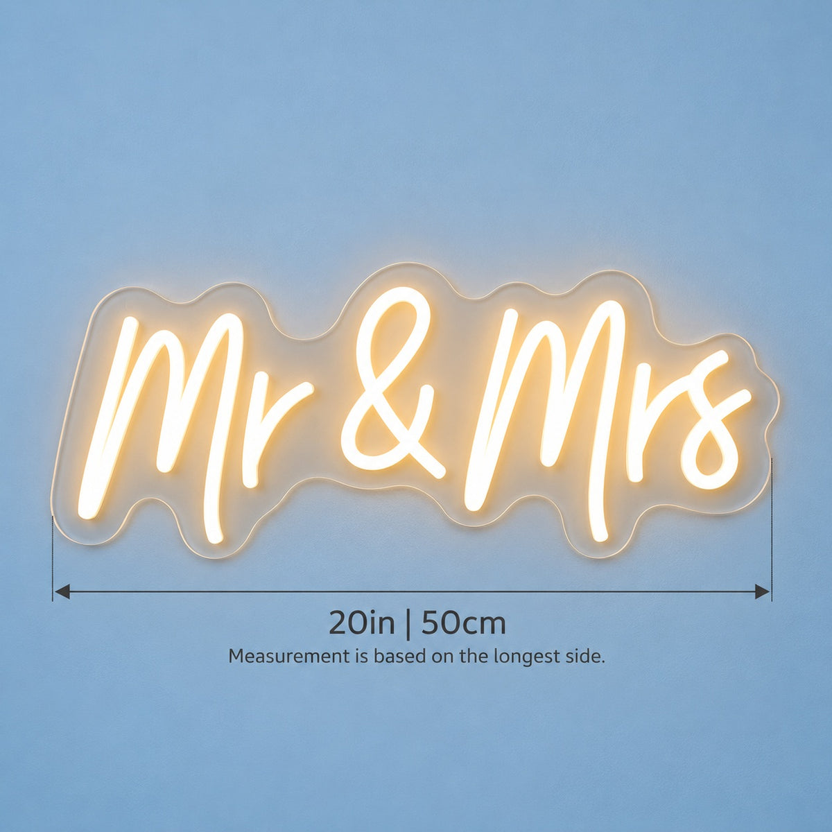 Mr & Mrs LED Neon Sign - size guide