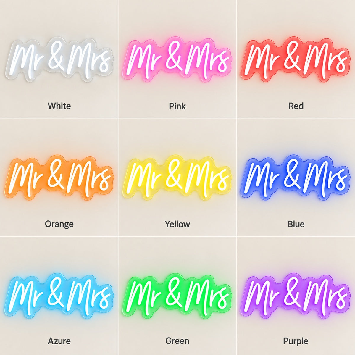 Mr & Mrs LED Neon Sign - nine-color grid