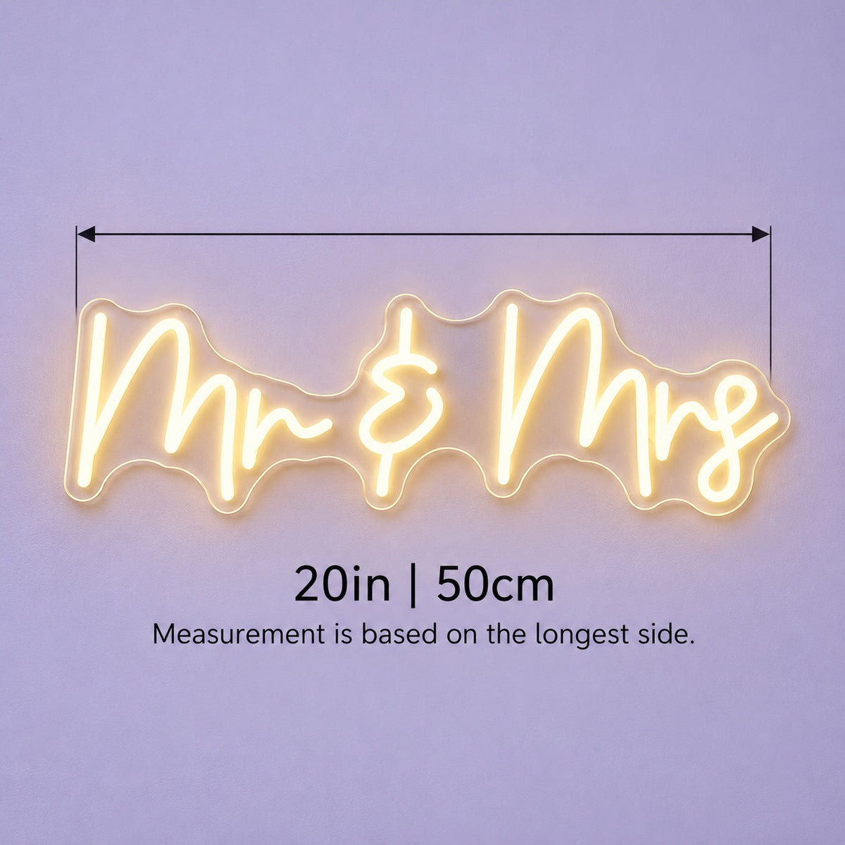 Mr & Mrs LED Neon Sign - size guide
