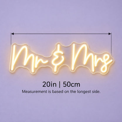 Mr & Mrs LED Neon Sign - size guide