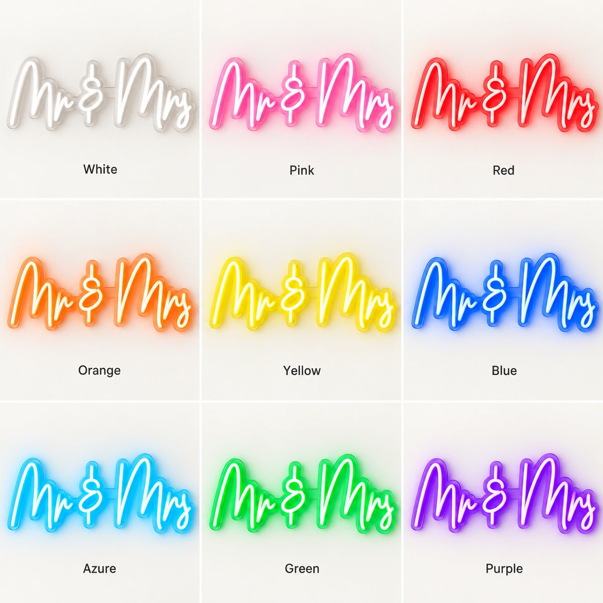 Mr & Mrs LED Neon Sign - nine-color grid