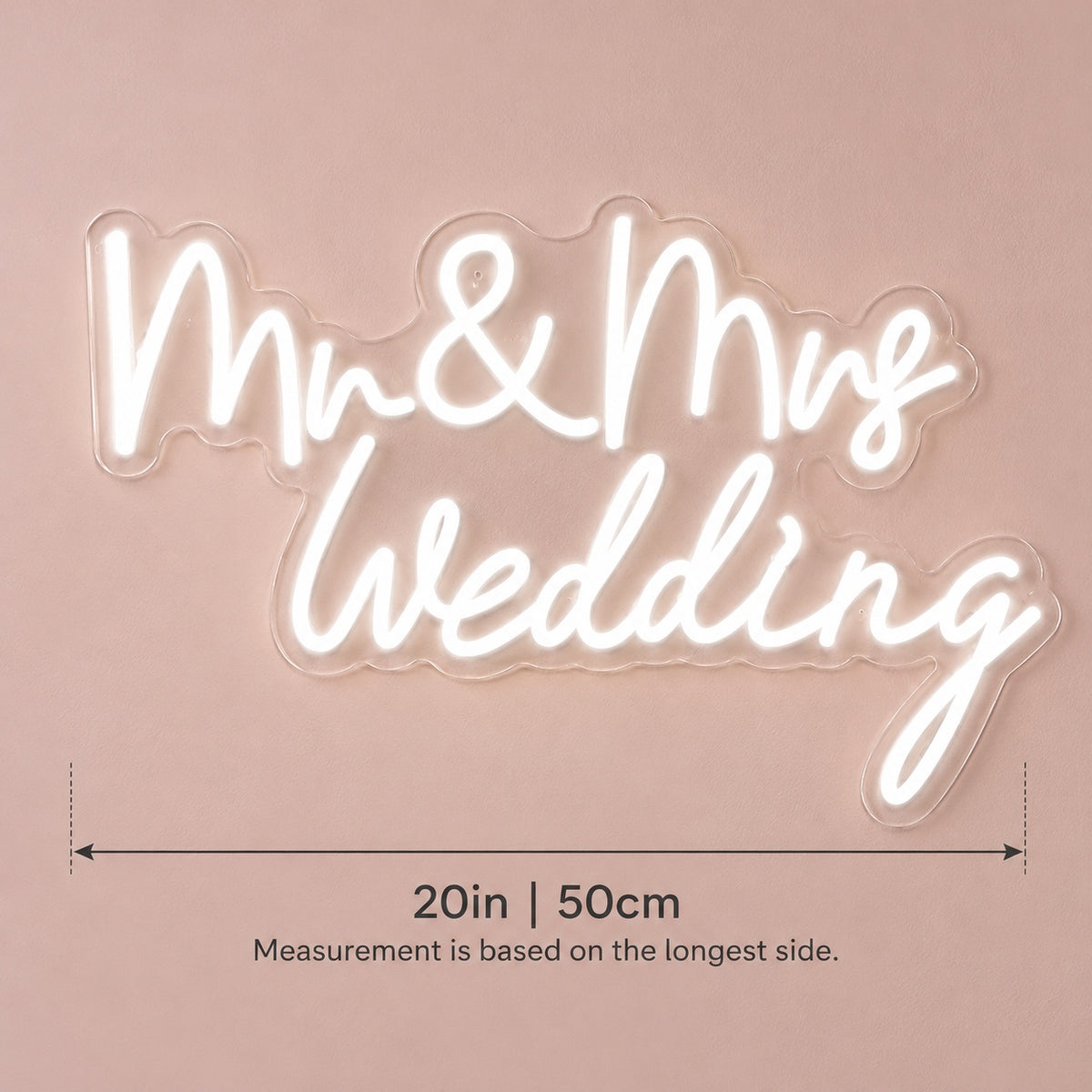 Mr & Mrs Wedding LED Neon Sign - size guide