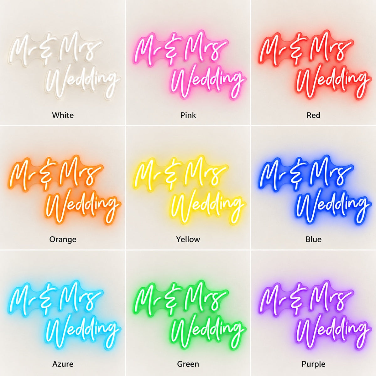 Mr & Mrs Wedding LED Neon Sign - nine-color grid