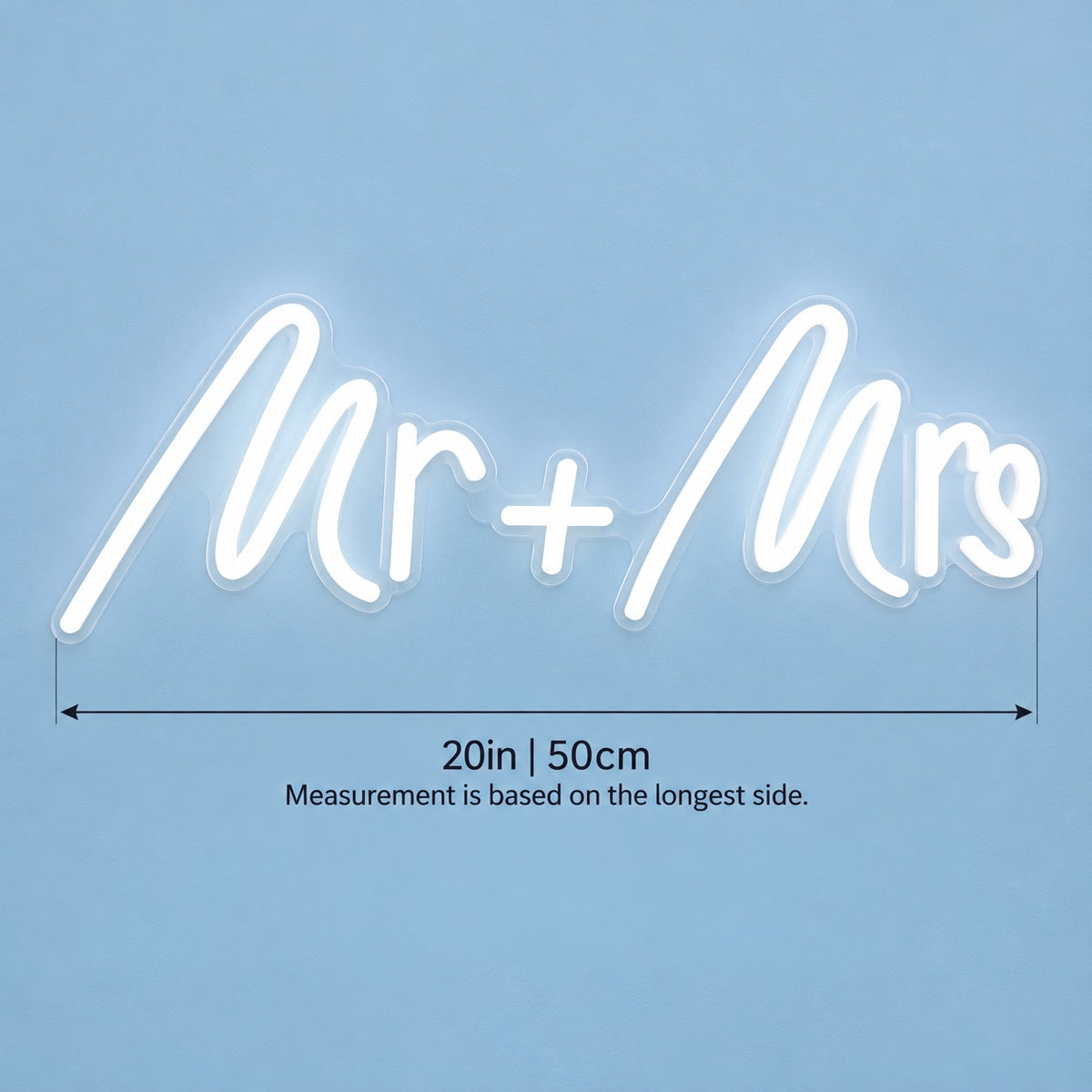Mr + Mrs LED Neon Sign - size guide
