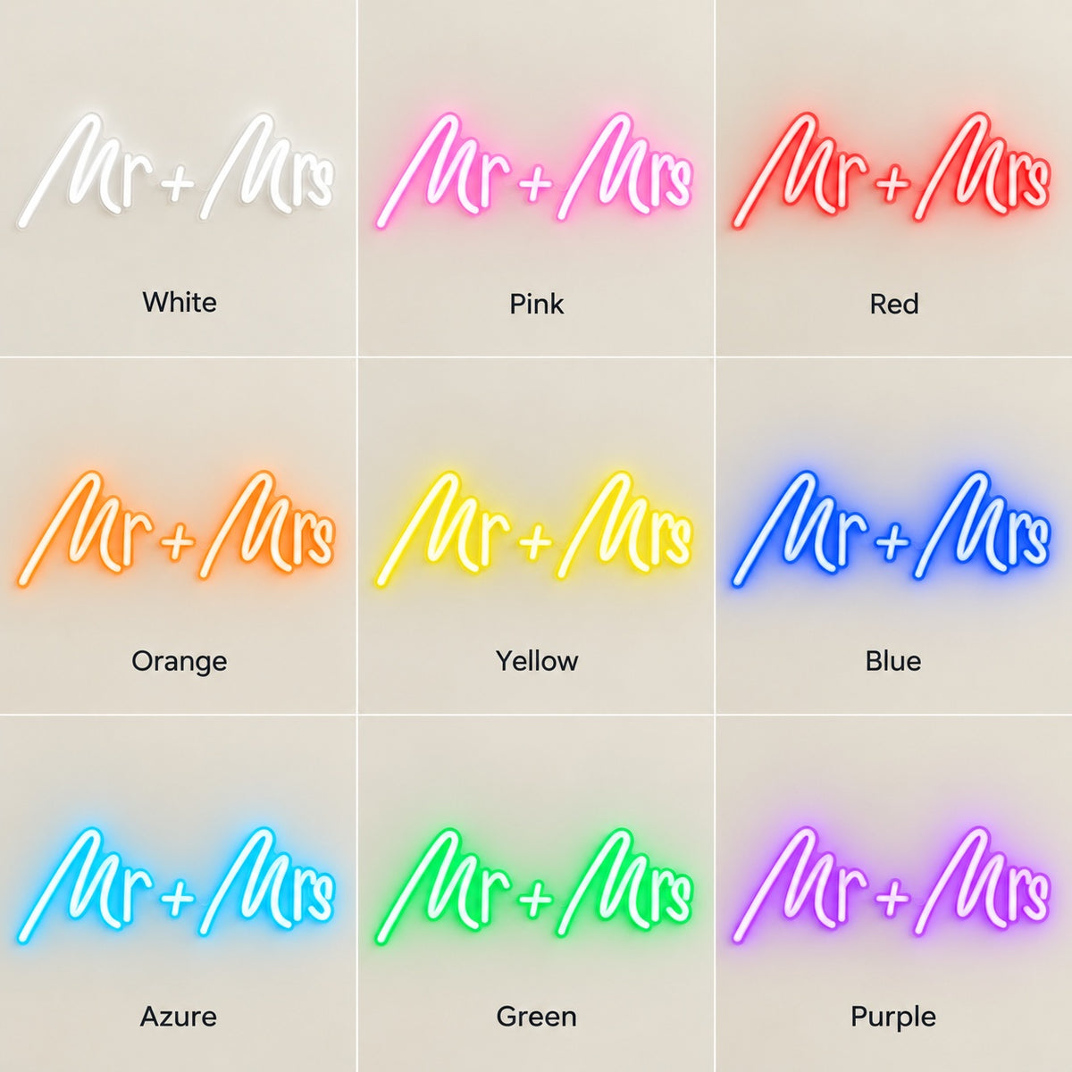 Mr + Mrs LED Neon Sign - nine-color grid