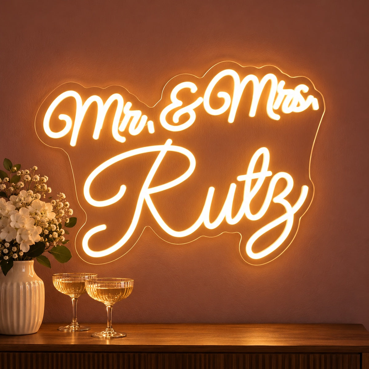 Mr. & Mrs. Rutz LED Neon Sign - advertising view