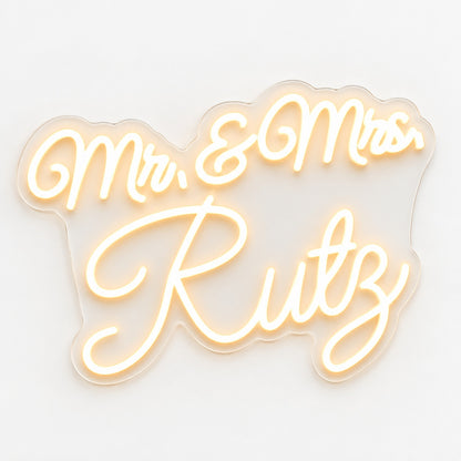 Mr. & Mrs. Rutz LED Neon Sign - natural light view