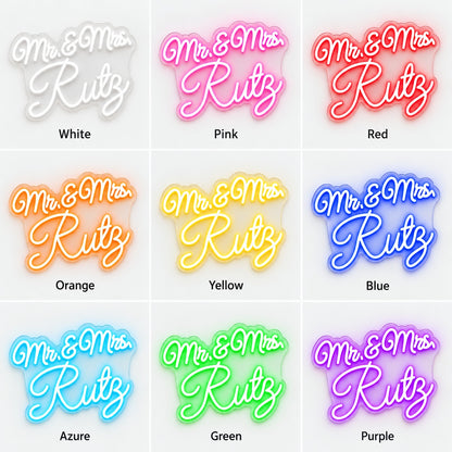 Mr. & Mrs. Rutz LED Neon Sign - nine-color grid