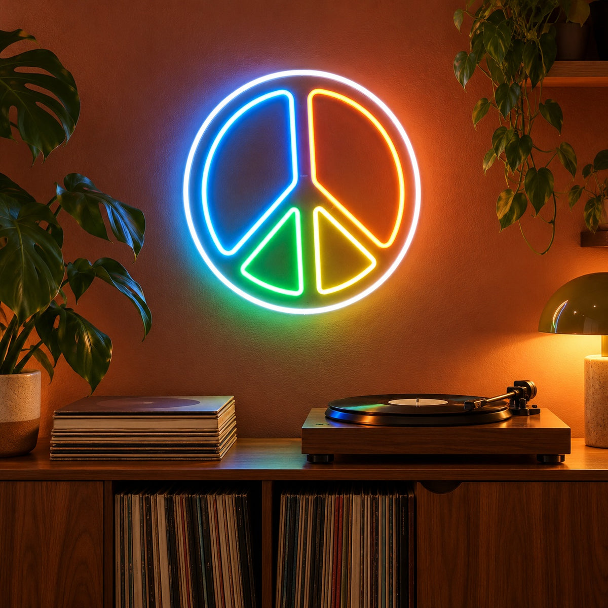 Multicolor Peace Symbol LED Neon Sign - advertising view