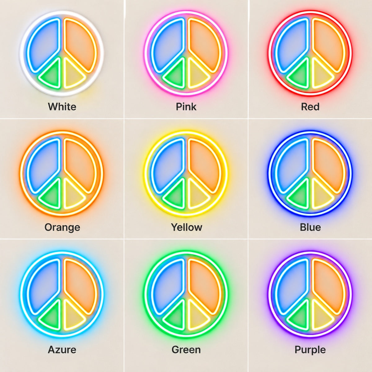 Multicolor Peace Symbol LED Neon Sign - nine-color grid
