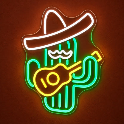 Mustached Cactus Playing Guitar LED Neon Sign - product hero