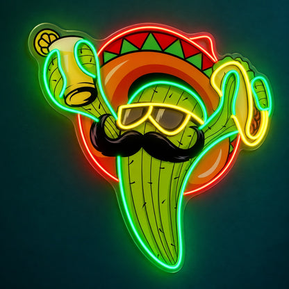 Mustached Sombrero Cactus with Taco LED Neon Sign - product hero