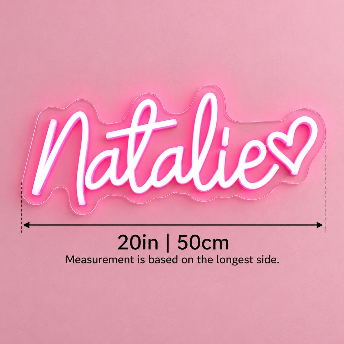 Natalie LED Neon Sign - size guide