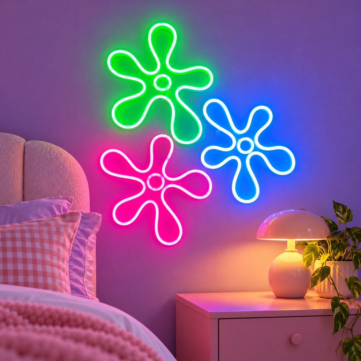Five Petal Flower Trio LED Neon Sign - advertising view