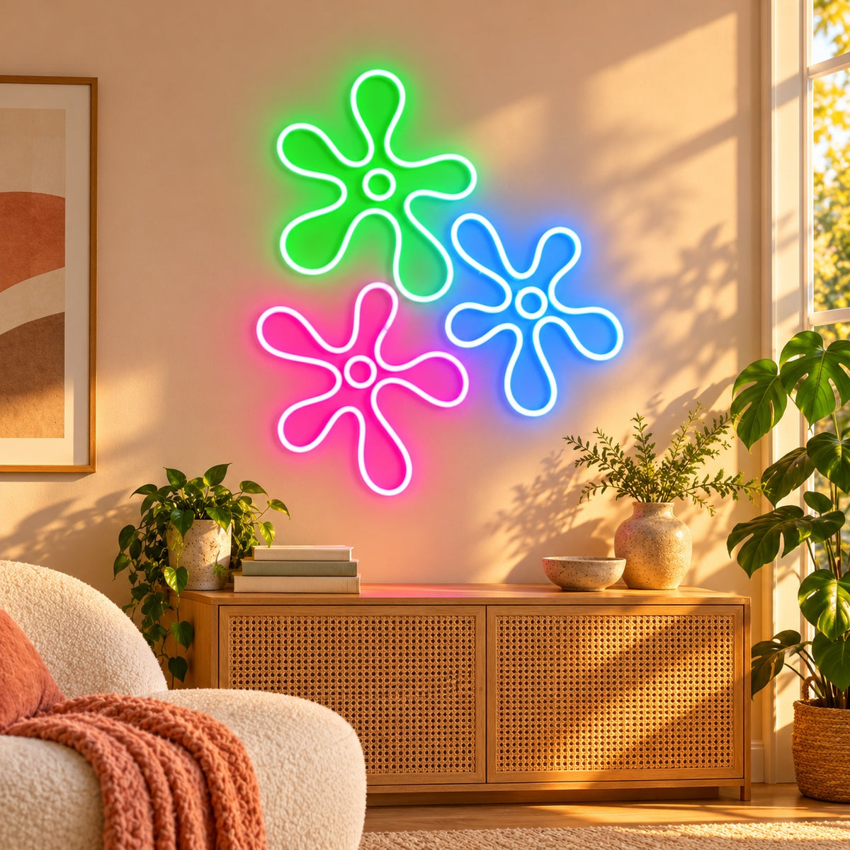 Five Petal Flower Trio LED Neon Sign - lifestyle view