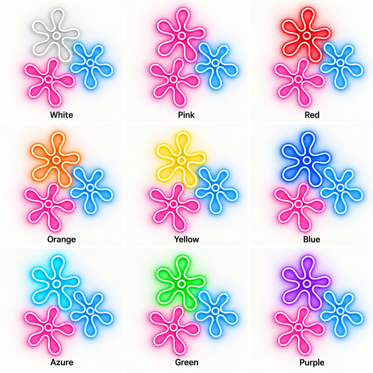 Five Petal Flower Trio LED Neon Sign - nine-color grid