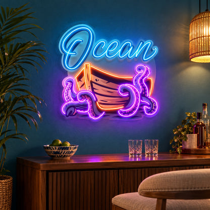 Ocean Octopus Boat LED Neon Sign - advertising view
