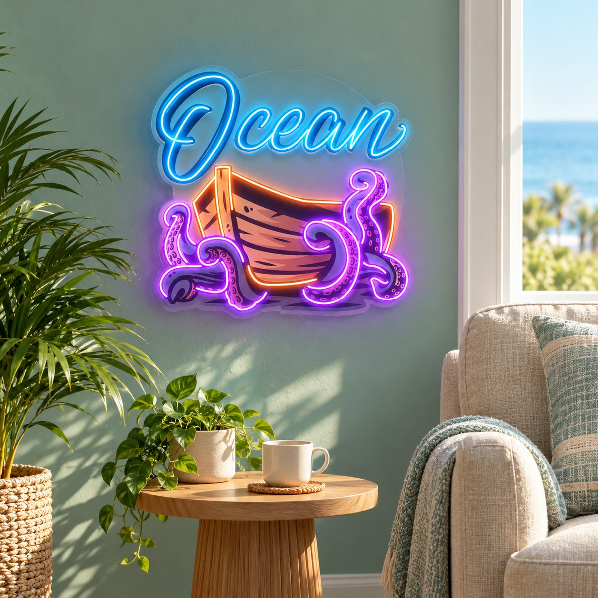 Ocean Octopus Boat LED Neon Sign - lifestyle view