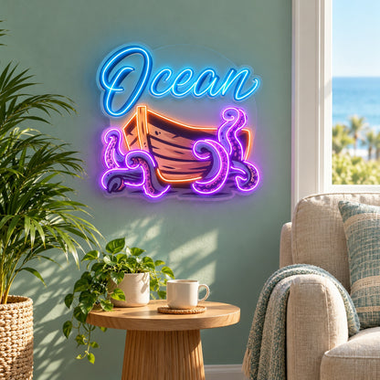 Ocean Octopus Boat LED Neon Sign - lifestyle view