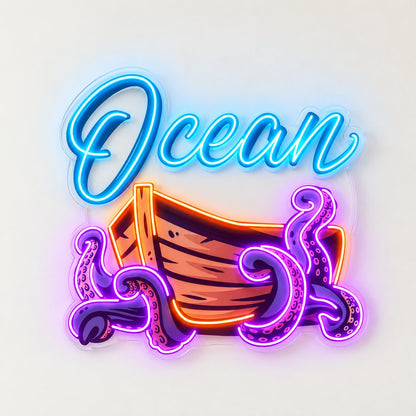 Ocean Octopus Boat LED Neon Sign - natural light view