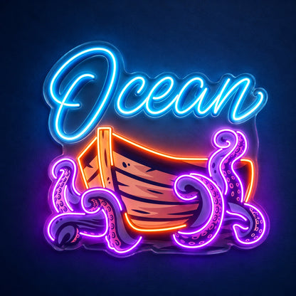 Ocean Octopus Boat LED Neon Sign - product hero