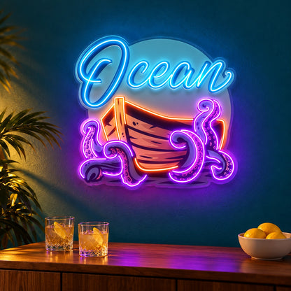 Ocean Octopus Boat LED Neon Sign - advertising view