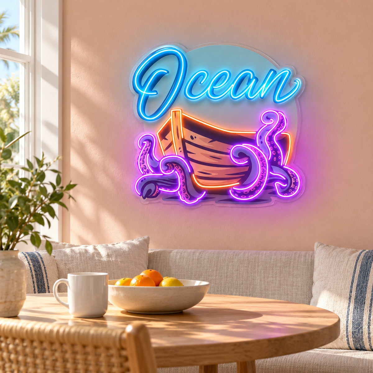 Ocean Octopus Boat LED Neon Sign - lifestyle view
