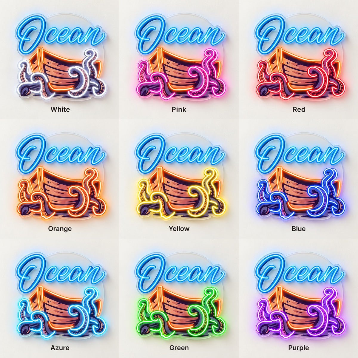 Ocean Octopus Boat LED Neon Sign - nine-color grid