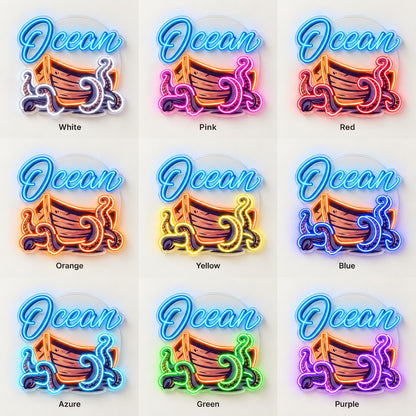 Ocean Octopus Boat LED Neon Sign - nine-color grid