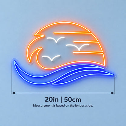 Ocean Sunset Waves LED Neon Sign - size guide