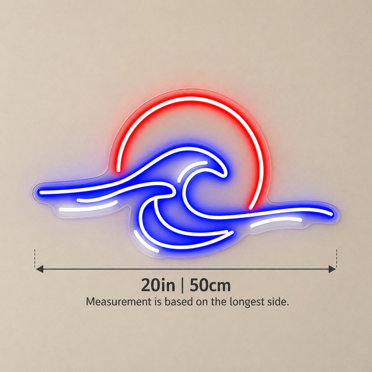 Ocean Wave Sunset LED Neon Sign - size guide