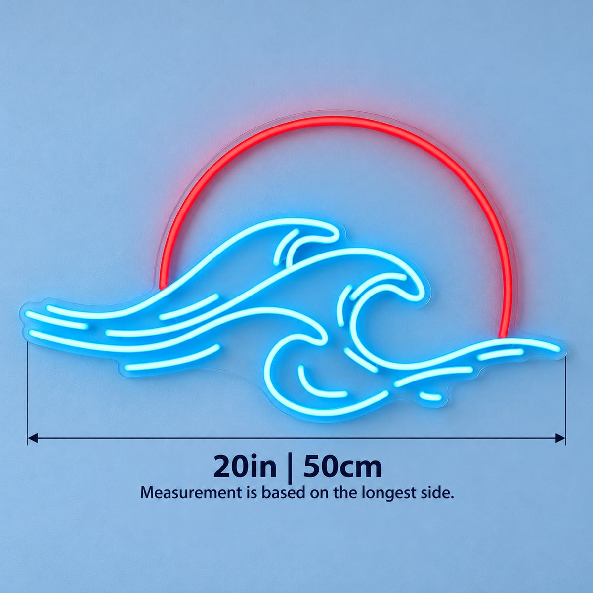Ocean Waves Sunset LED Neon Sign - size guide
