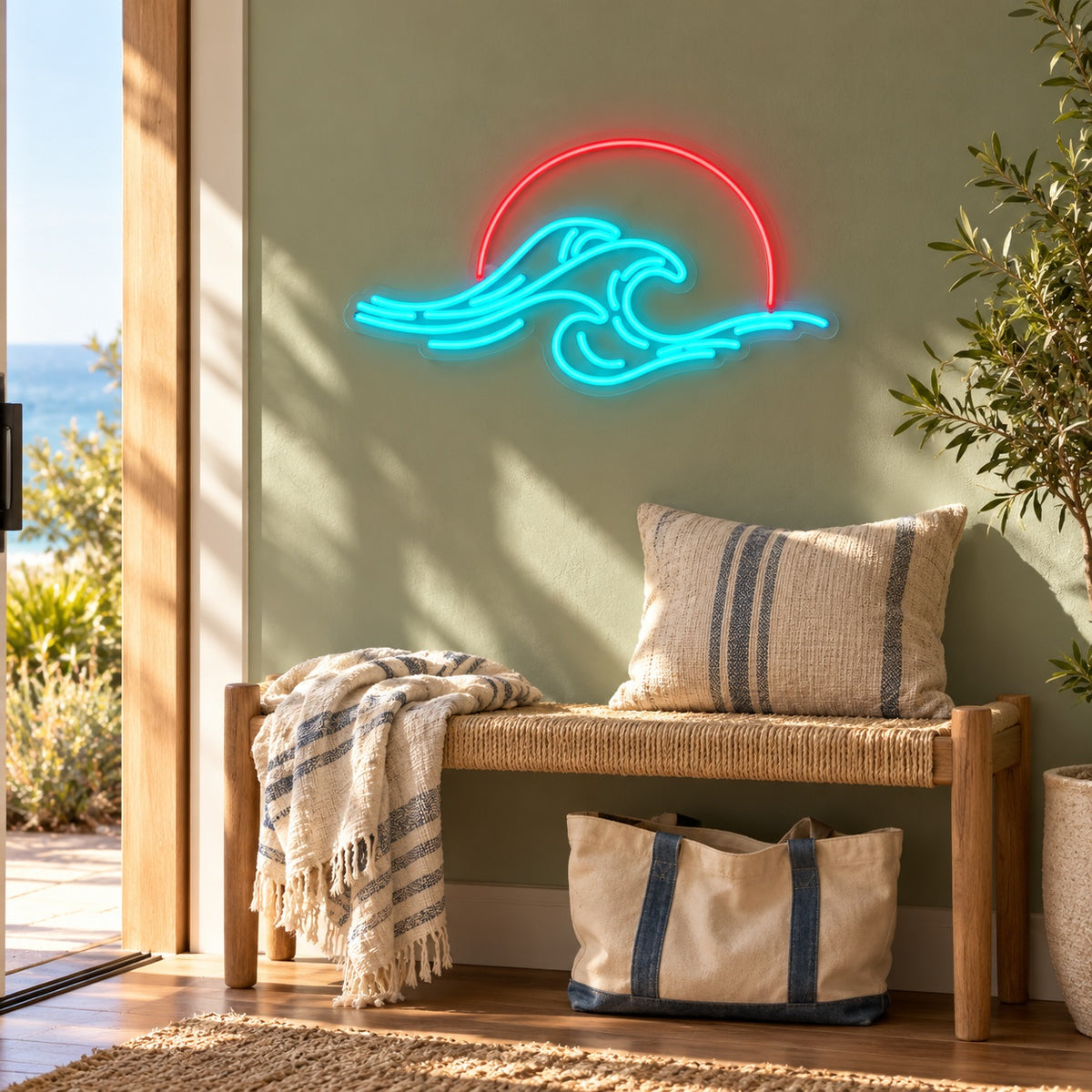 Ocean Waves Sunset LED Neon Sign - lifestyle view