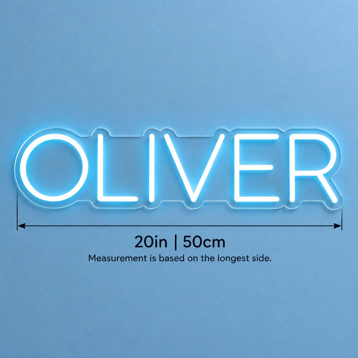 Oliver LED Neon Sign - size guide