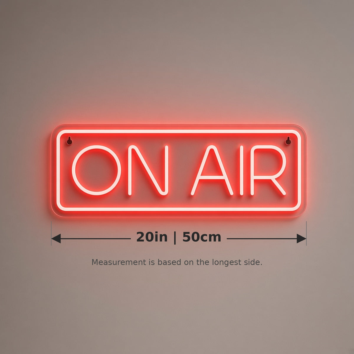 On Air Frame for Podcast Studio Recording Room LED Neon Sign - size guide