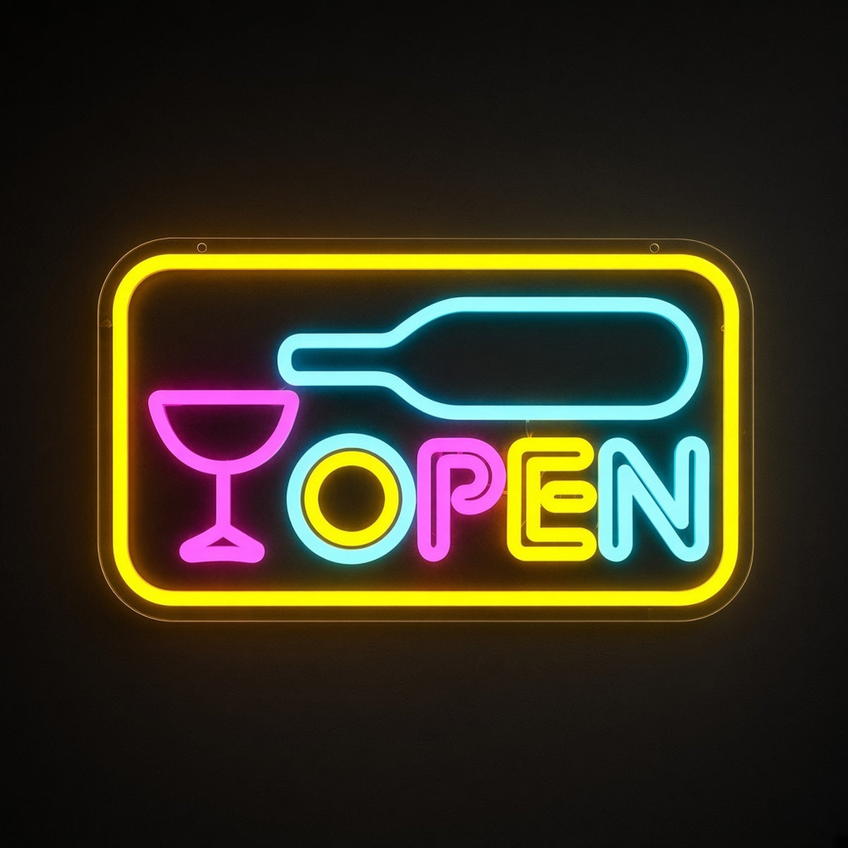 OPEN Wine Bottle Glass Border for Bar Restaurant Shop LED Neon Sign - product hero