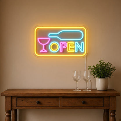 OPEN Wine Bottle Glass Border for Bar Restaurant Shop LED Neon Sign - lifestyle view