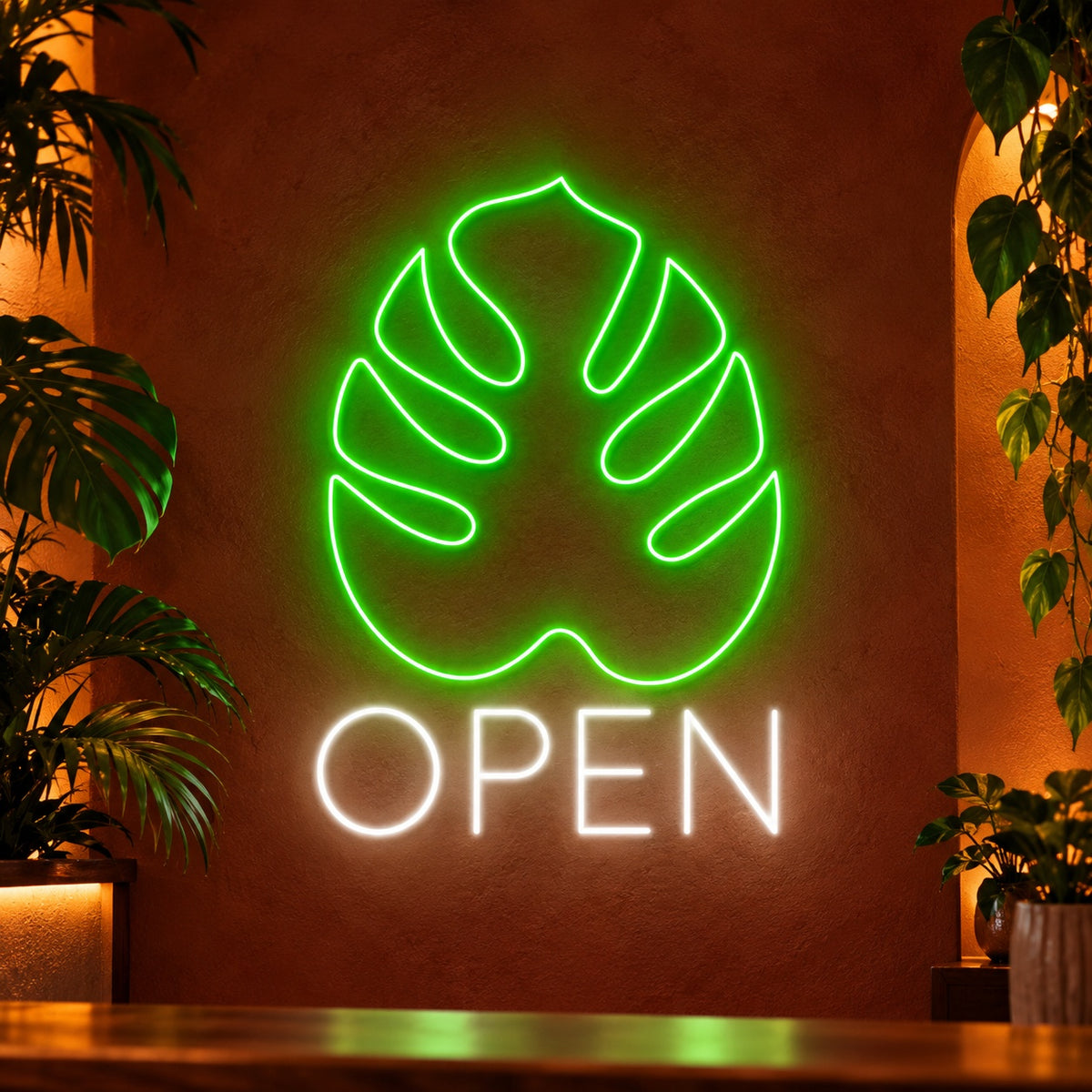 Open Monstera Leaf LED Neon Sign - product hero