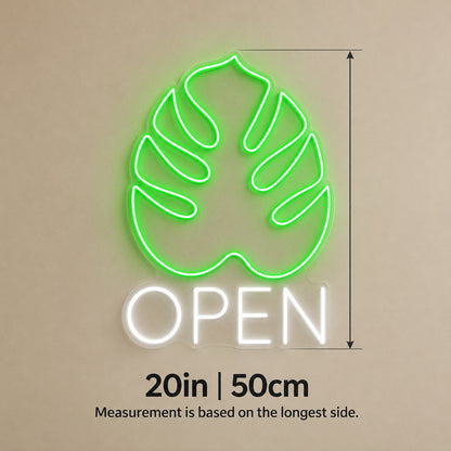 Open Monstera Leaf LED Neon Sign - size guide
