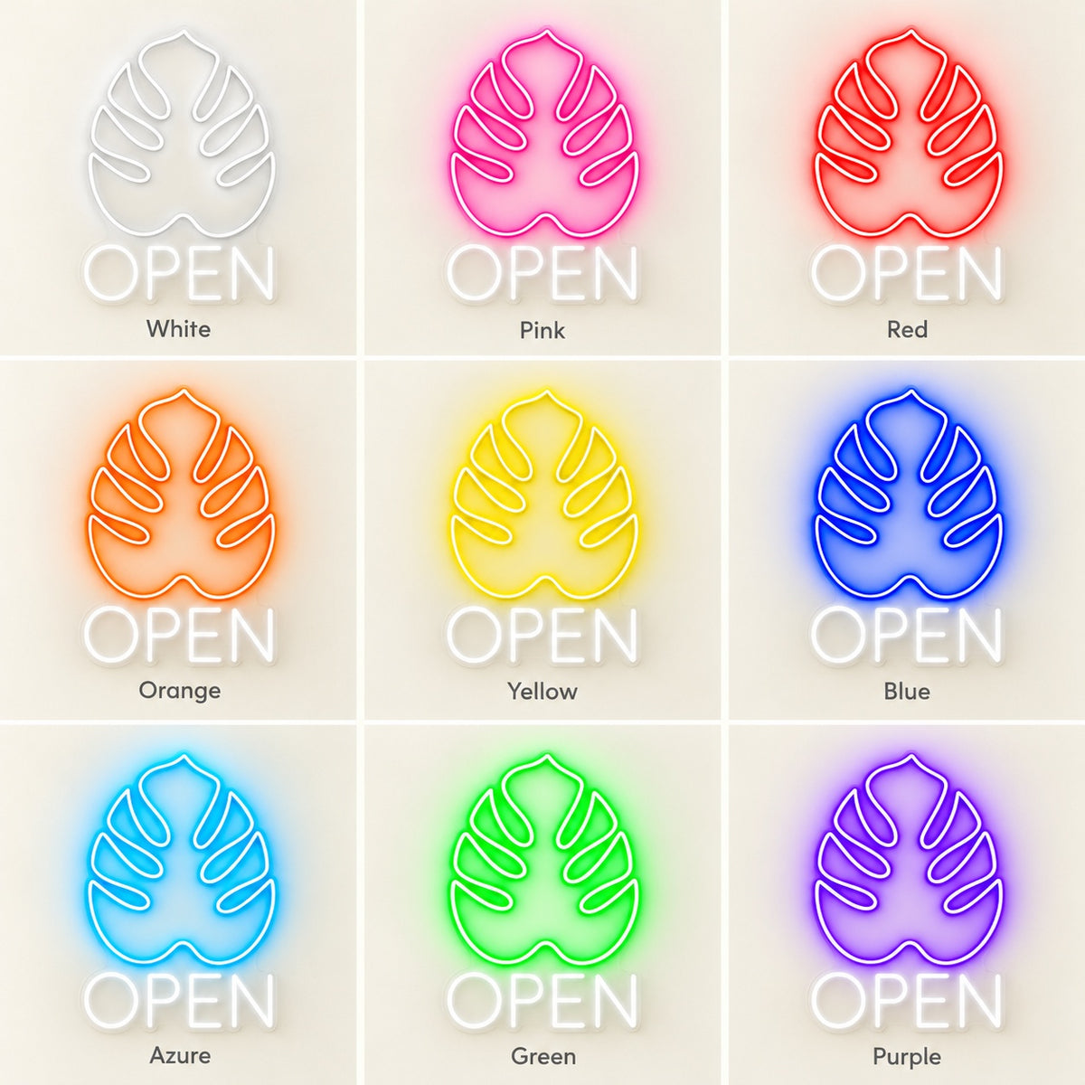 Open Monstera Leaf LED Neon Sign - nine-color grid