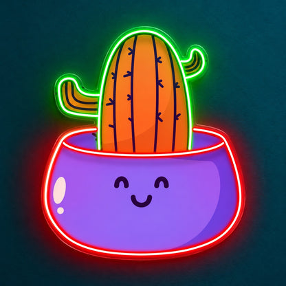 Cactus in Smiling Pot LED Neon Sign - product hero