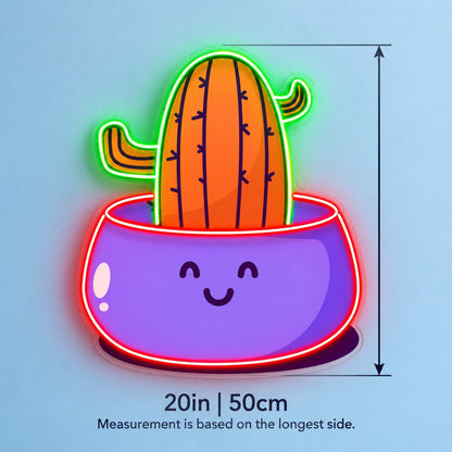 Cactus in Smiling Pot LED Neon Sign - size guide