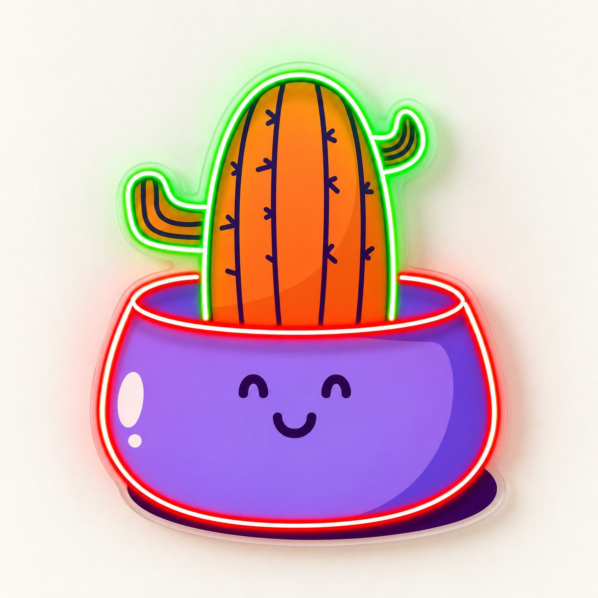 Cactus in Smiling Pot LED Neon Sign - natural light view